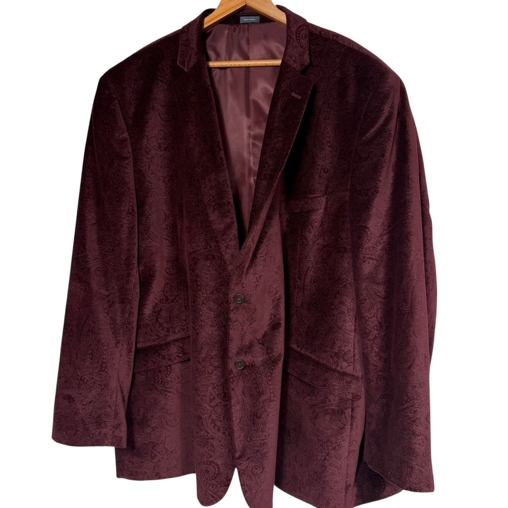 Madison Modern Fit Mens 56L Burgundy Paisley Velvet Blazer Sport Coat Cotton
